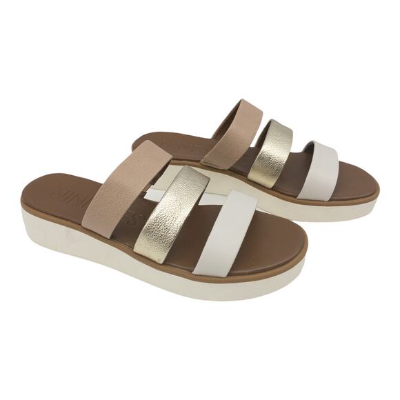 Nine West Brown Metallic Gold White Zoili Leather Platform Mule Sandals 8.5 - Picture 4 of 10